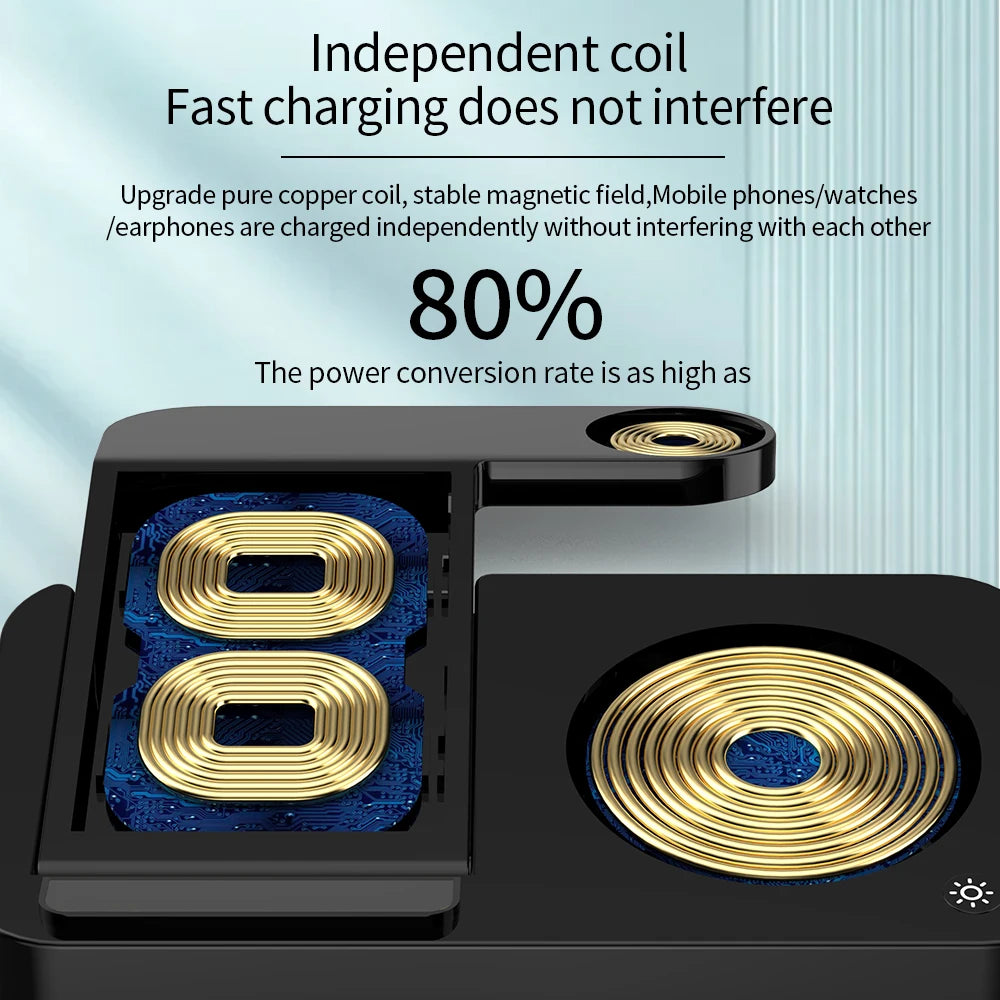 15W 4 in 1 Wireless Charger Clock Pad for iPhone 13 12 11 Pro 8 Wireless Charging Stand for Apple Watch 7 6 SE AirPods Pro 3